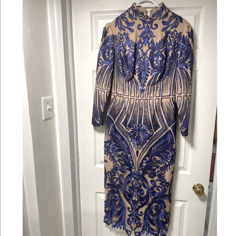 MIDI beige and royal purple dress